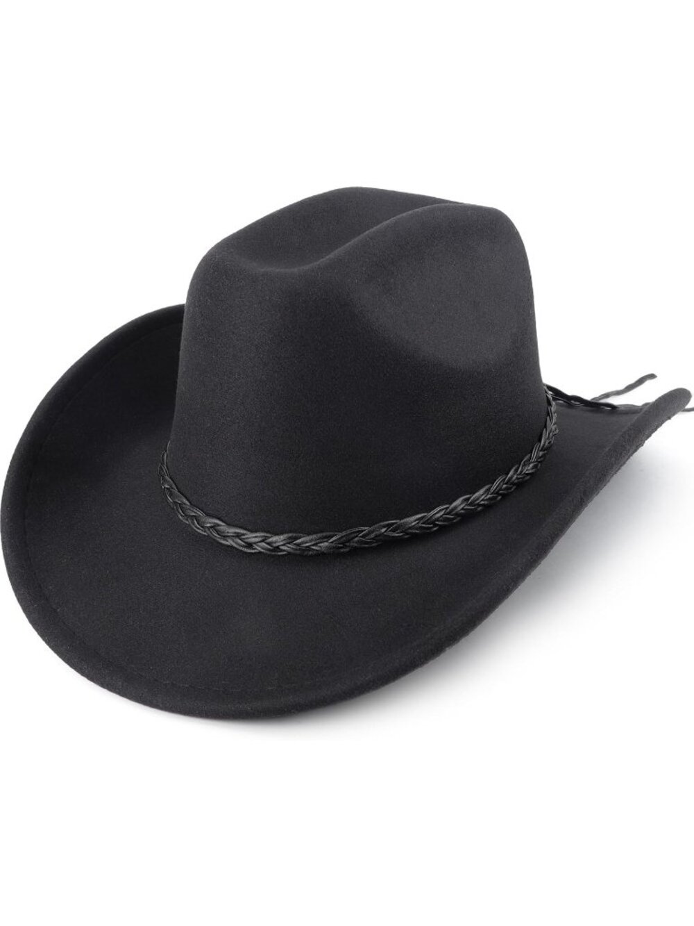 Unisex Black Wide Felt Fedora Outdoor Western Cowboy Cowgirl Rolled Hat